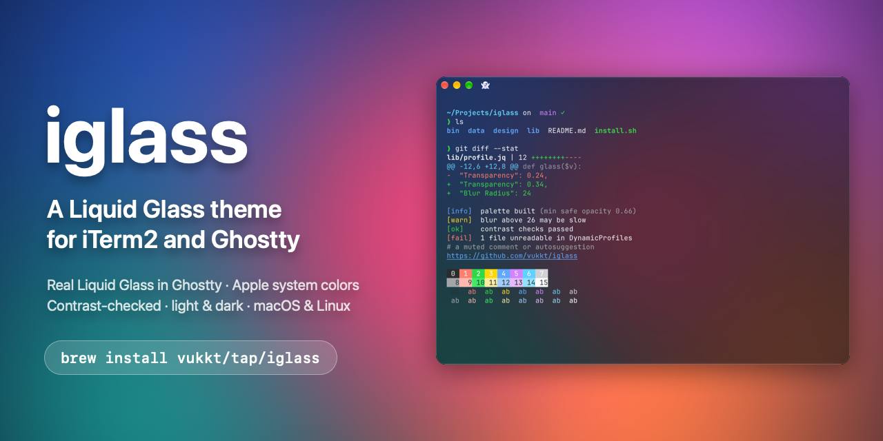 iglass:为终端带来Liquid Glass美学,iTerm2与Ghostty主题