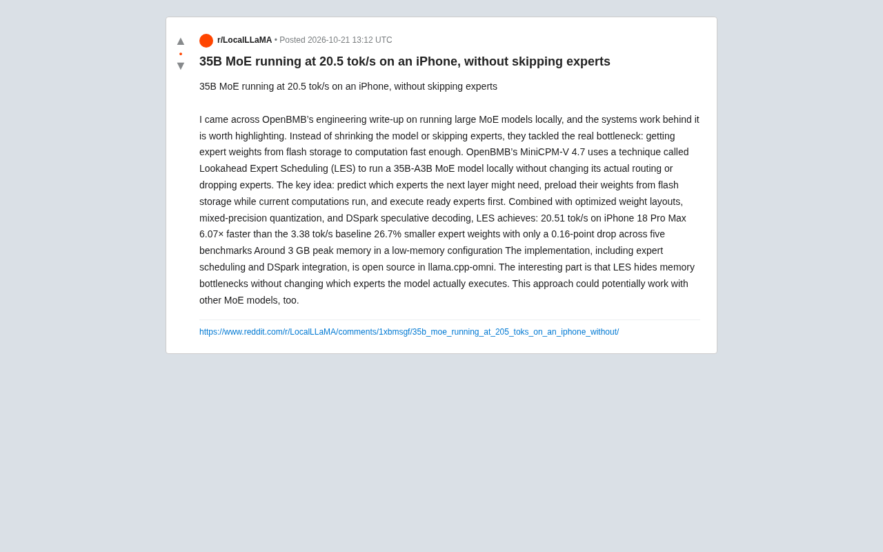 iPhone跑35B MoE达20.5 tok/s:不跳专家的调度魔法