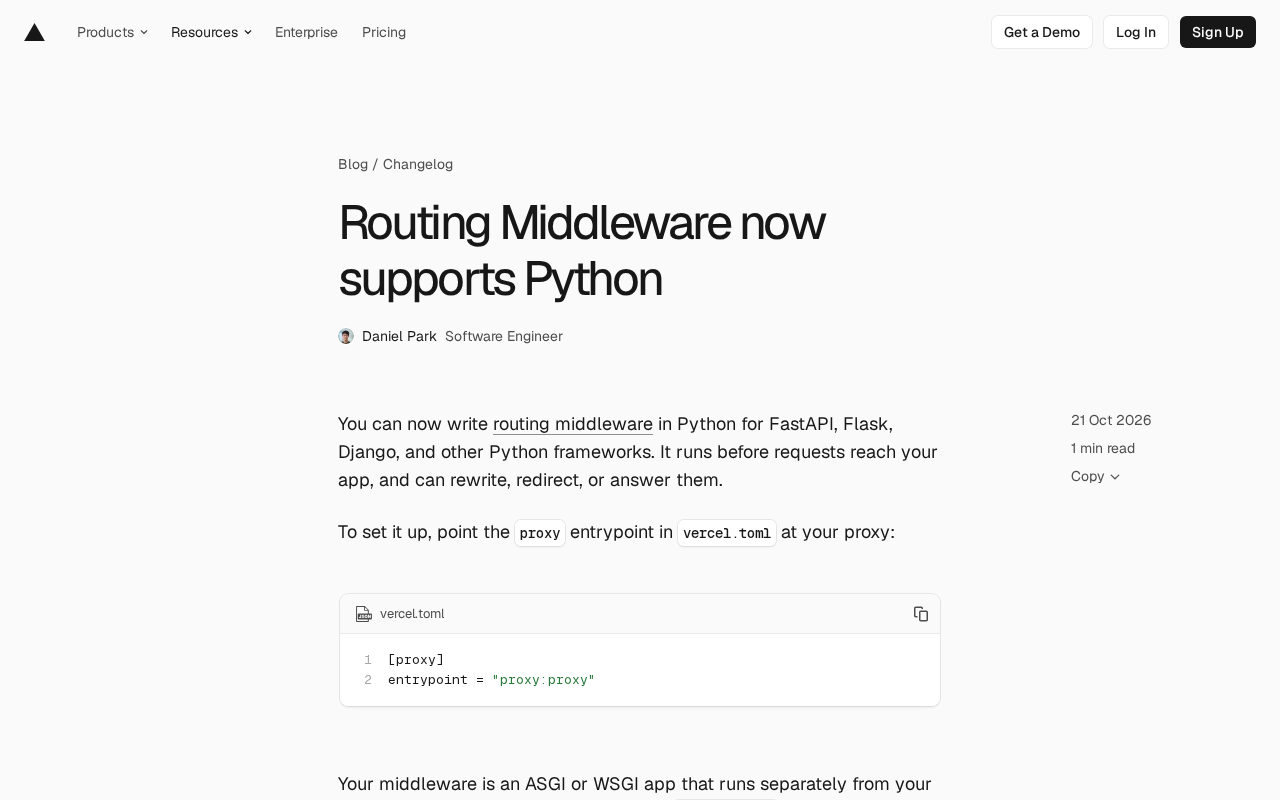 Vercel Routing Middleware Now Supports Python: Works with FastAPI, Flask, and Django