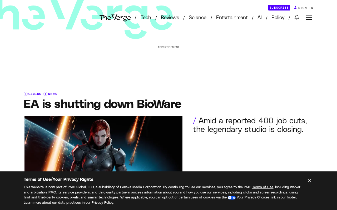 EA Shuts Down BioWare, New Mass Effect Development Cancelled