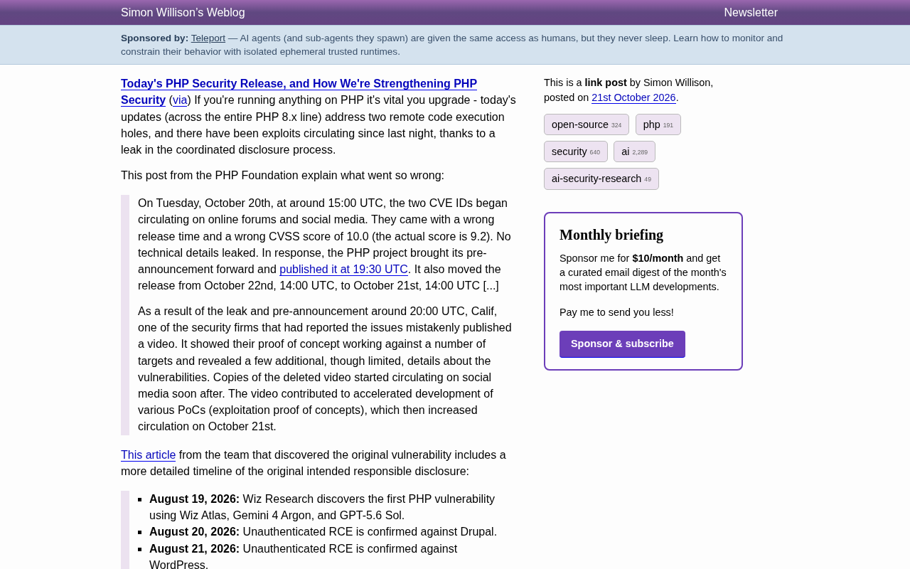 PHP 8.x Emergency Security Update: Two RCE Vulnerabilities Already Exploited