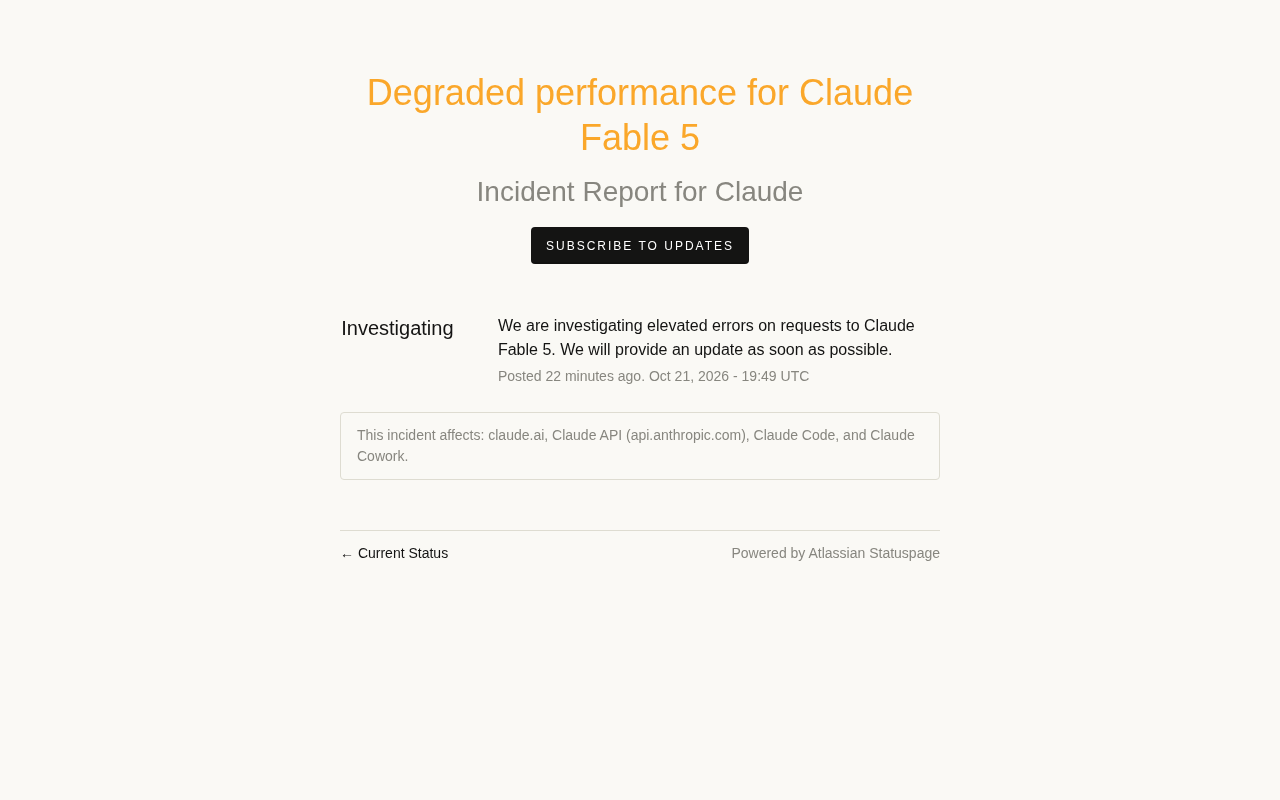 Claude Fable 5 Performance Degradation: Elevated Error Rates, Official Investigation Underway