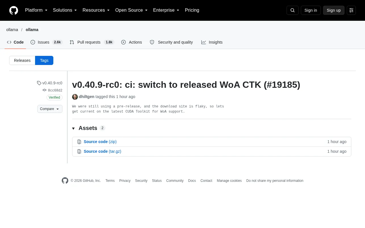 Ollama v0.40.9-rc0:WoA 支持切换至正式版 CUDA 工具包