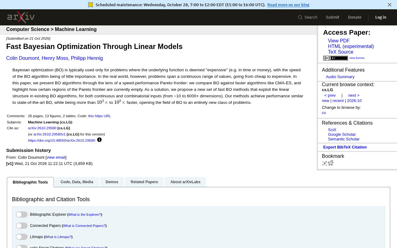 Linear Models Accelerate Bayesian Optimization by 1000x