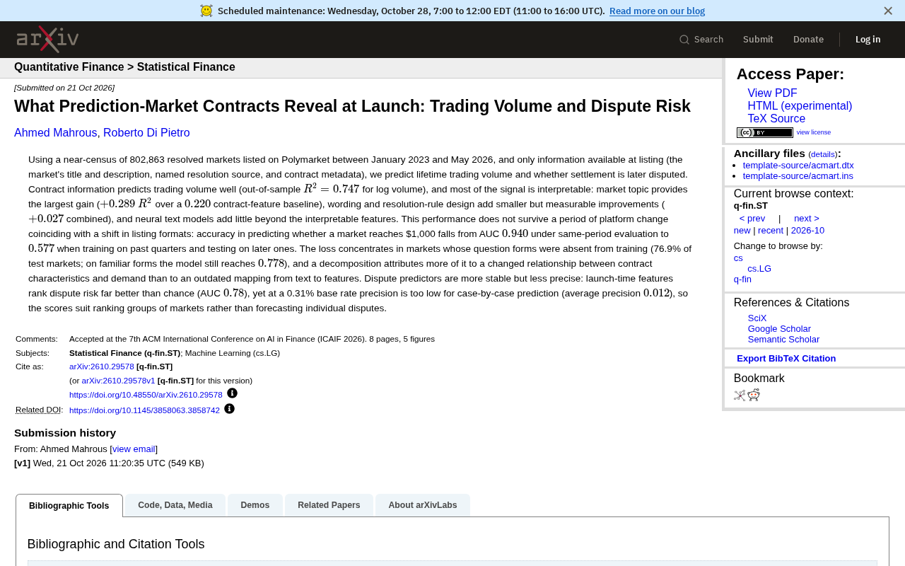 What Do Prediction Market Contracts Reveal at Listing? The Predictability of Trading Volume and Dispute Risk