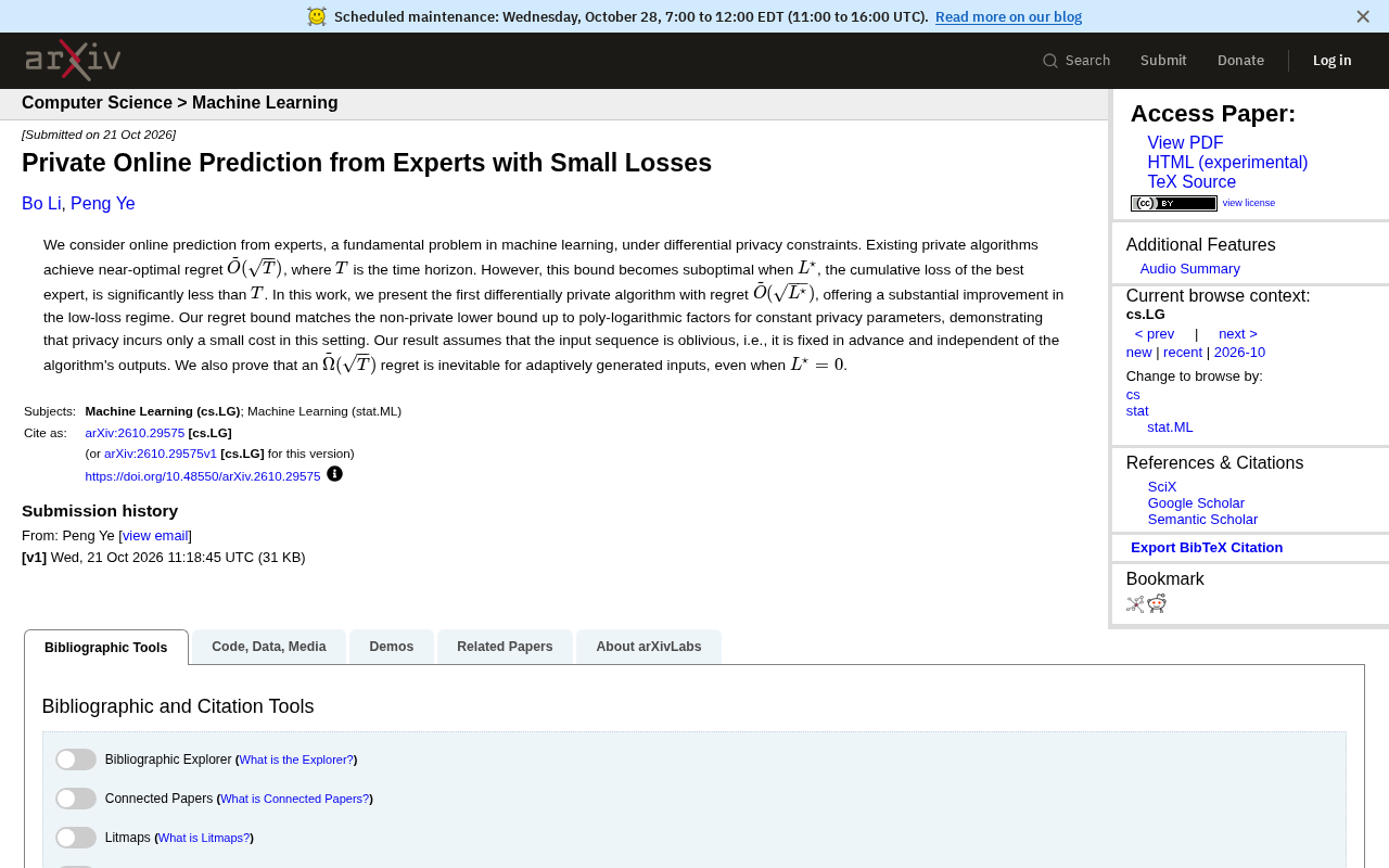 rss source: Private Online Prediction from Experts with Small Losses