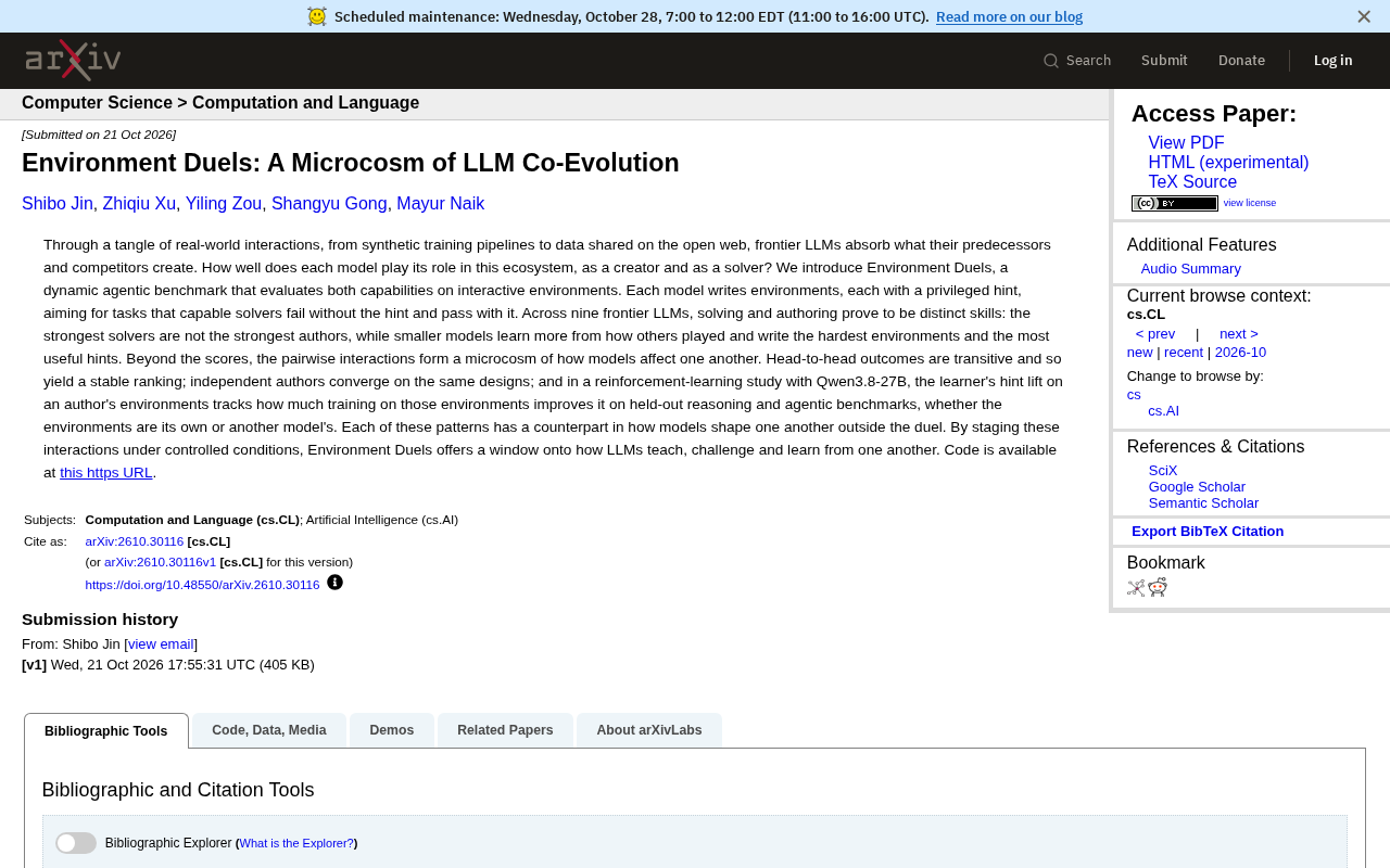 Environment Duels: A Micro-Ecology of LLMs Teaching and Learning from Each Other