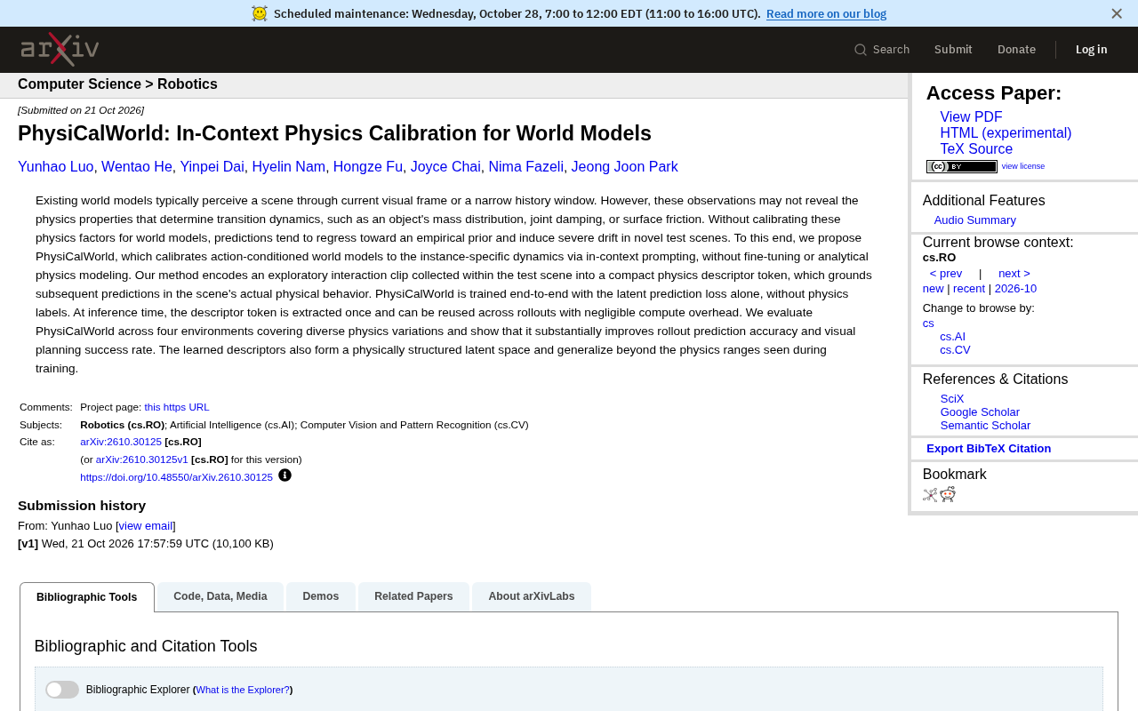 PhysiCalWorld:世界模型的上下文物理校准新方法