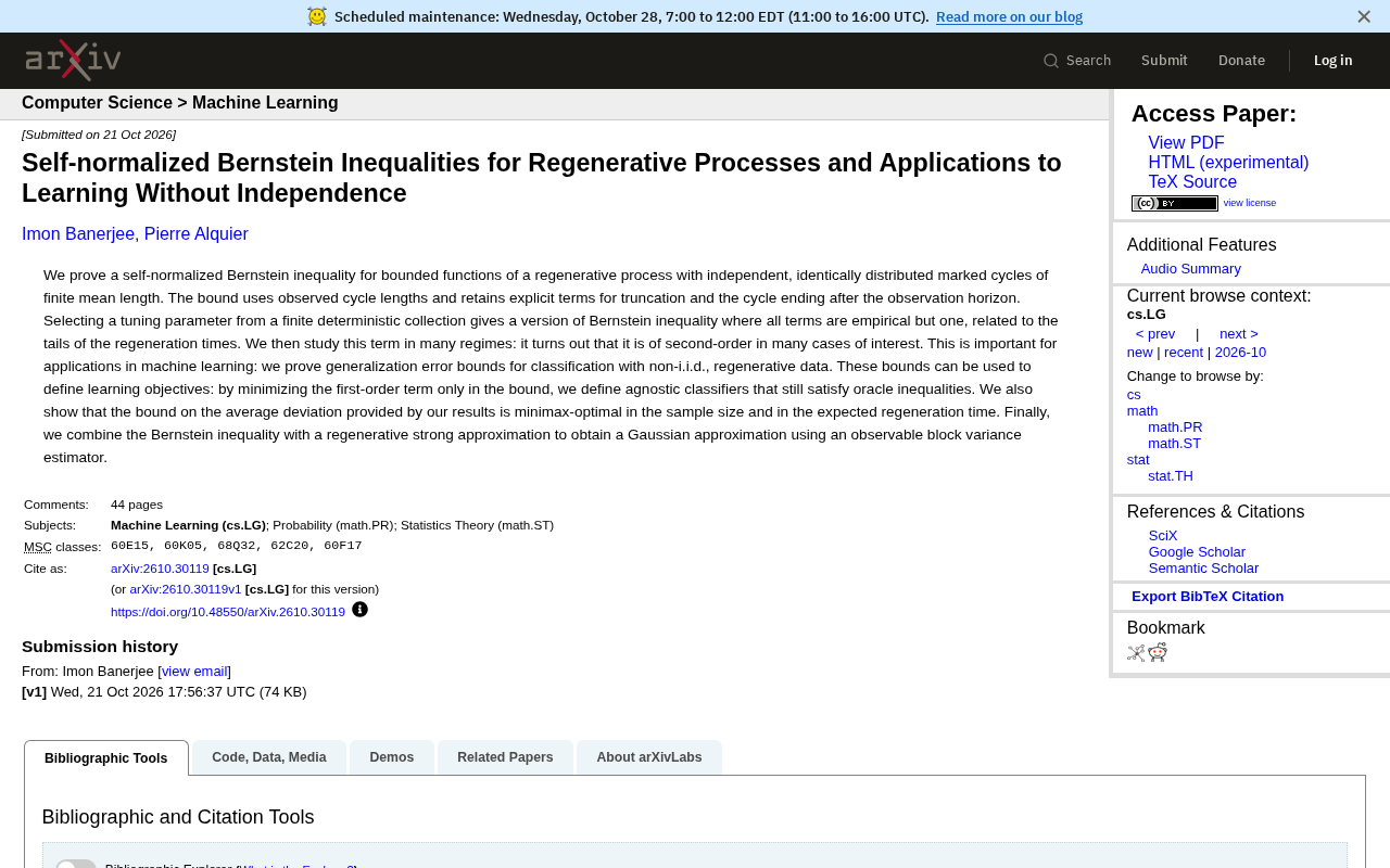 Self-Normalized Bernstein Inequalities for Regenerative Processes: A New Tool for Learning from Dependent Data