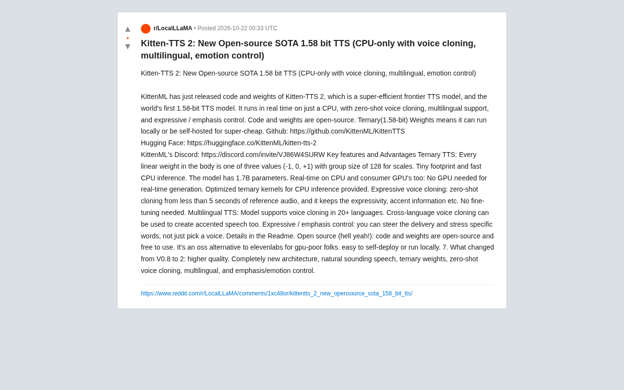 Kitten-TTS 2 Open-Sourced: A 1.58-Bit TTS That Runs in Real Time on CPU with Voice Cloning