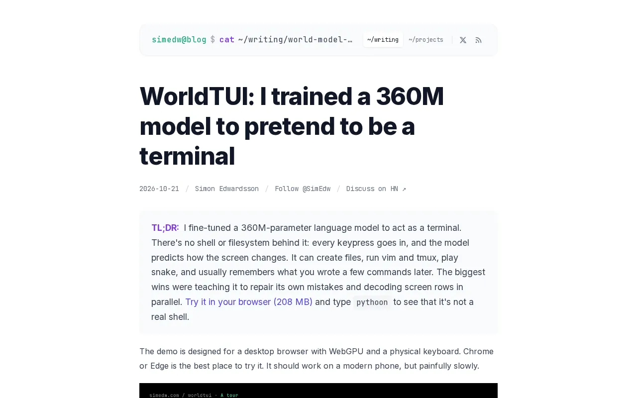 360M小模型扮演终端:WorldTUI的创意实验