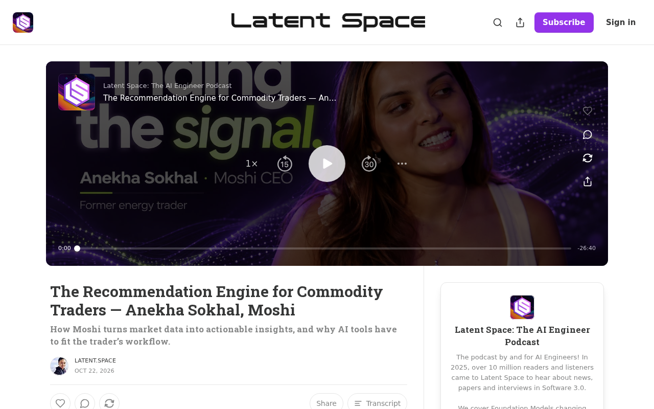 Moshi Recommendation Engine: Bringing Commodity Trading AI into Traders' Workflows