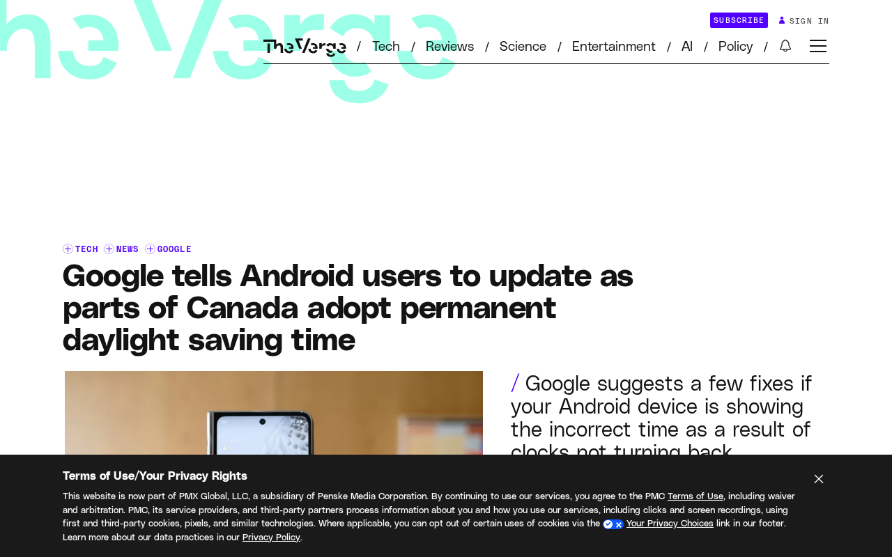 Canada's Permanent Daylight Saving Time Triggers Android Update Reminder