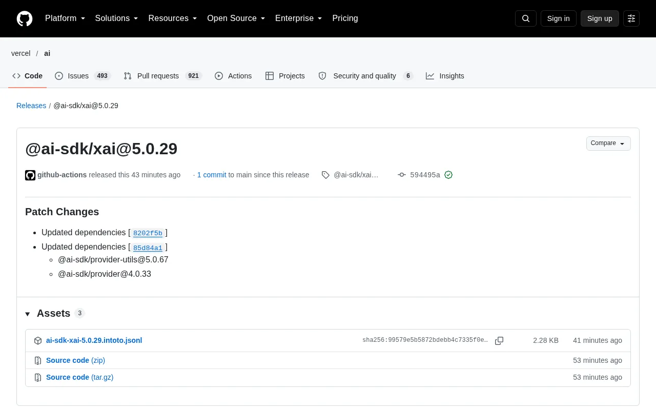 AI SDK xAI 5.0.29 更新:依赖升级与生态影响