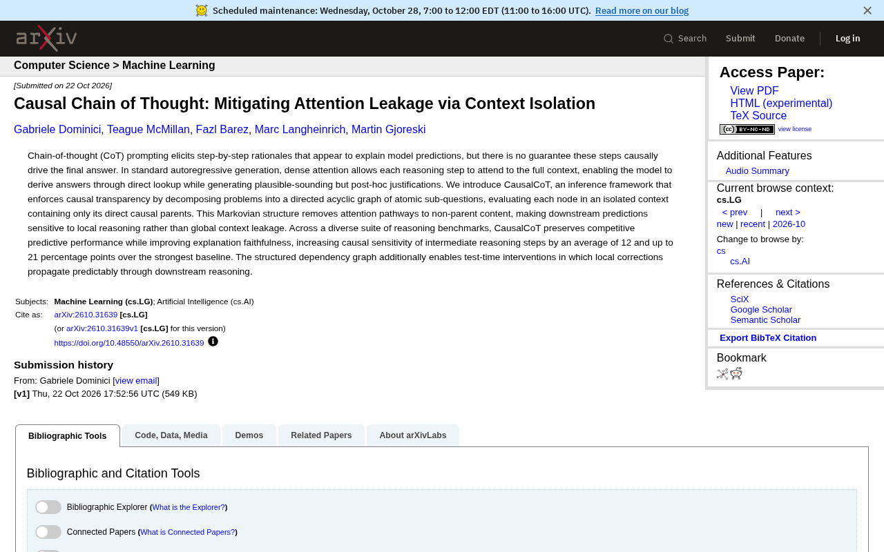 CausalCoT: Isolating Context with Causal Graphs to Break Chain-of-Thought Attention Leakage