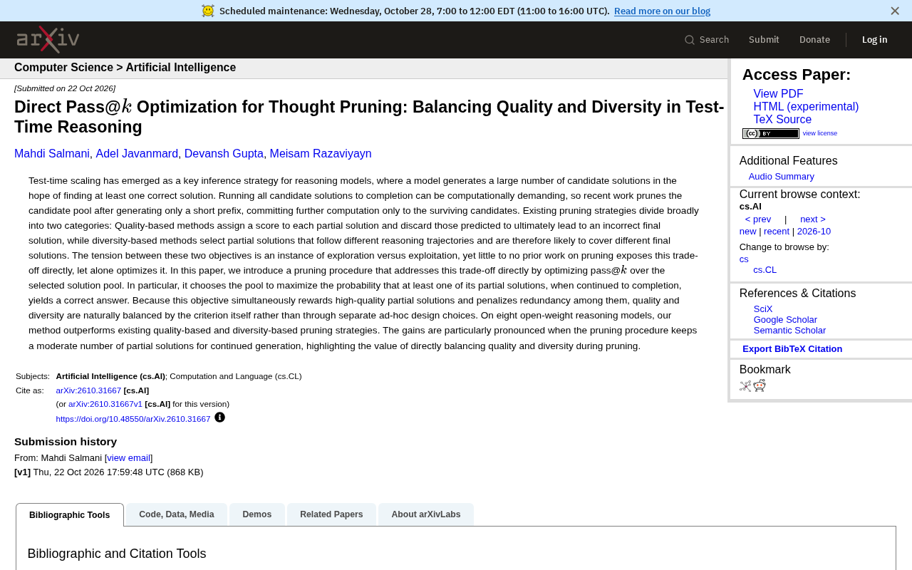 Directly Optimizing Pass@k: How Thought Pruning Balances Reasoning Quality and Diversity