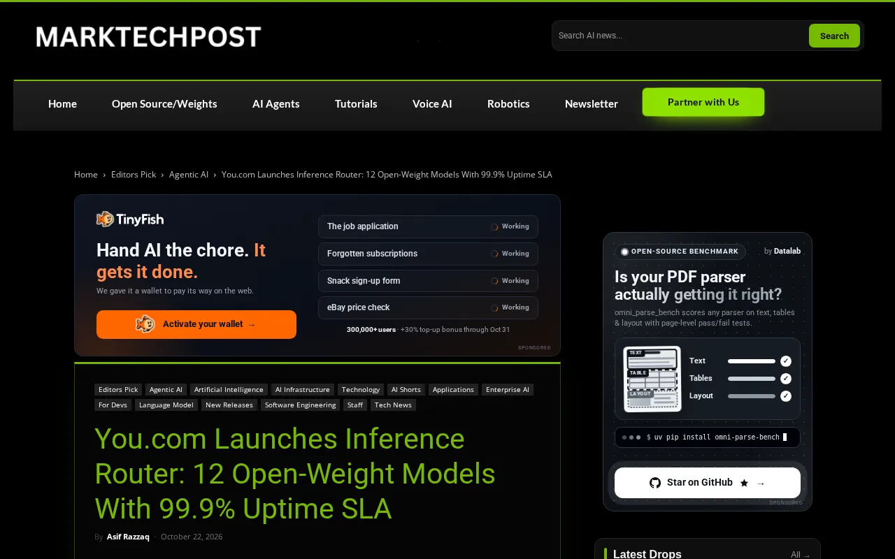 You.com推出Inference Router:12款开源模型+99.9%可用性SLA