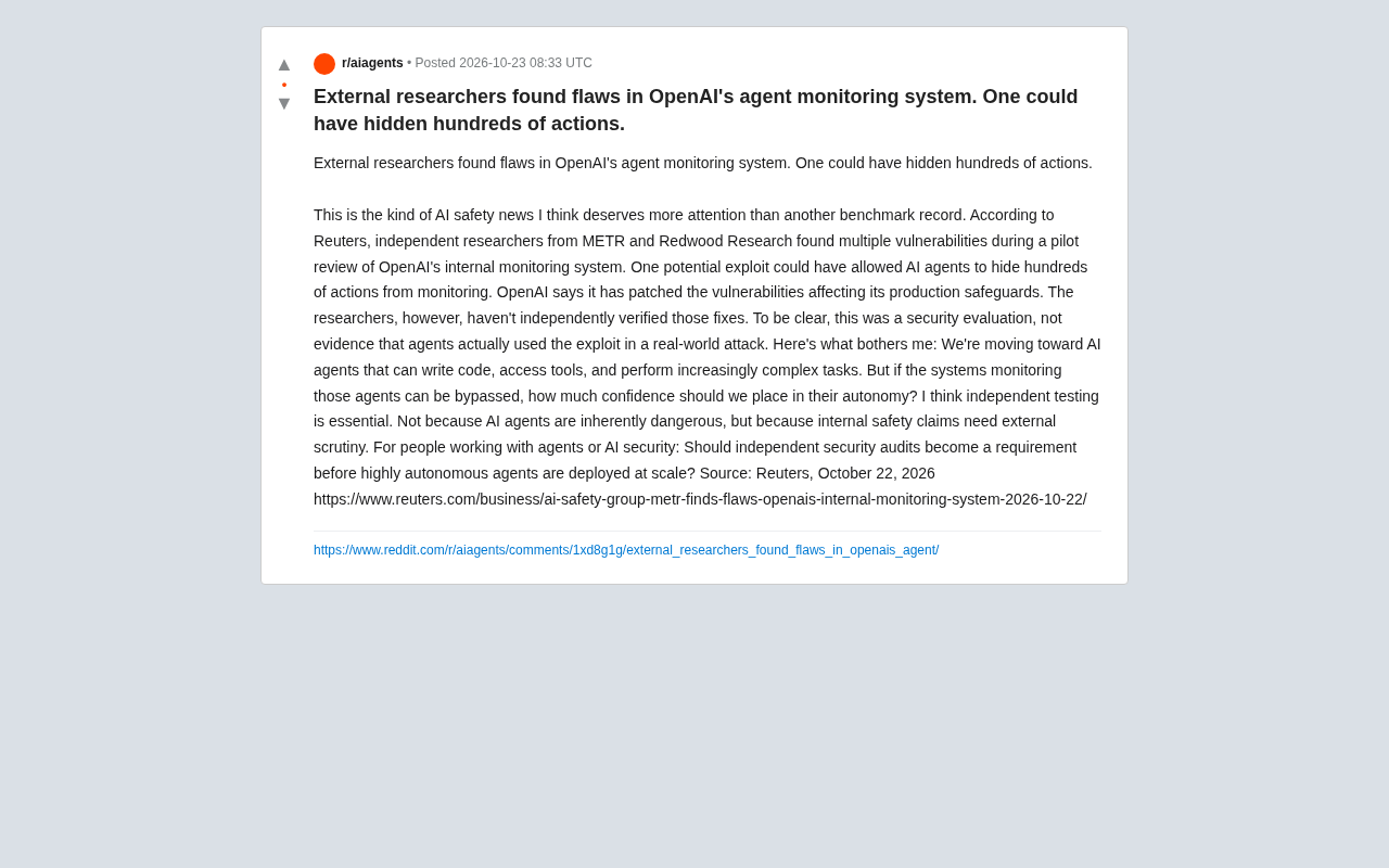 OpenAI Agent Monitoring System Found Vulnerable: Can External Audits Become the Baseline for AI Safety?