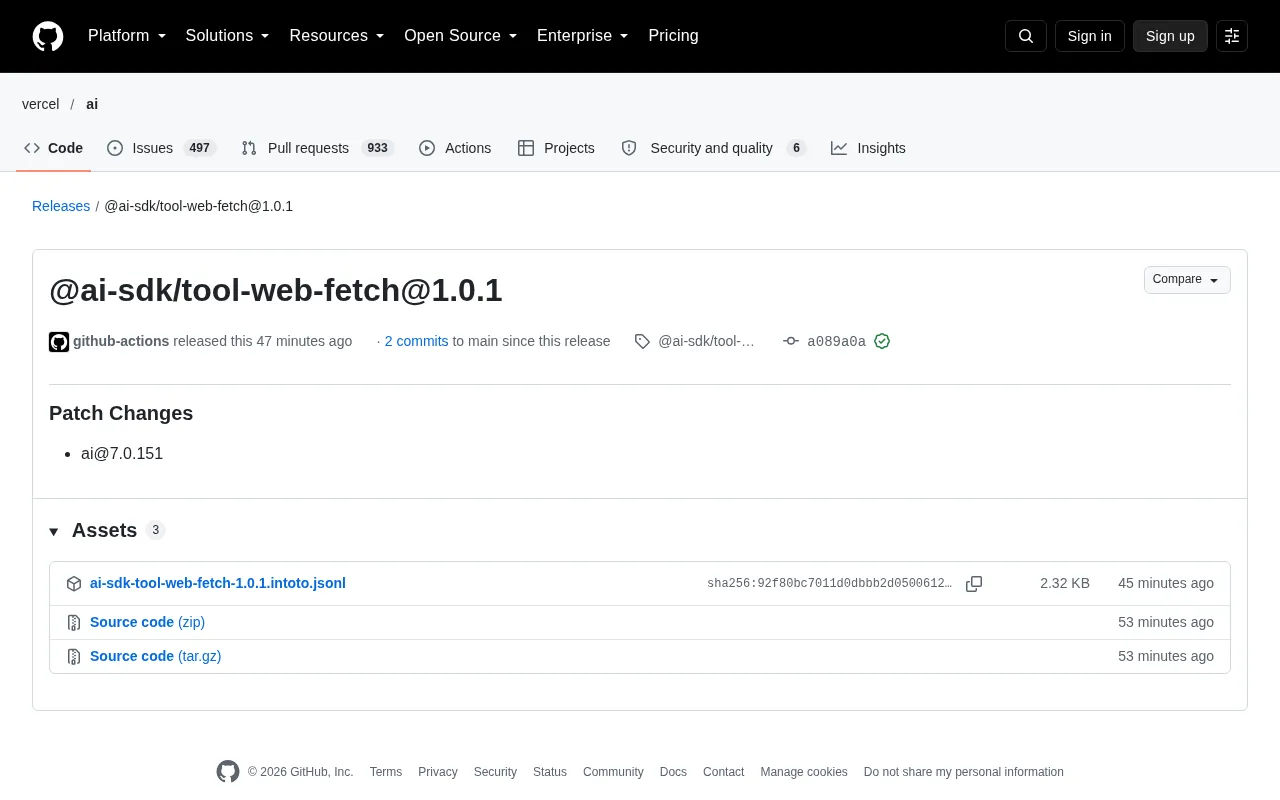 AI SDK 工具包更新:Web Fetch 1.0.1 补丁解析