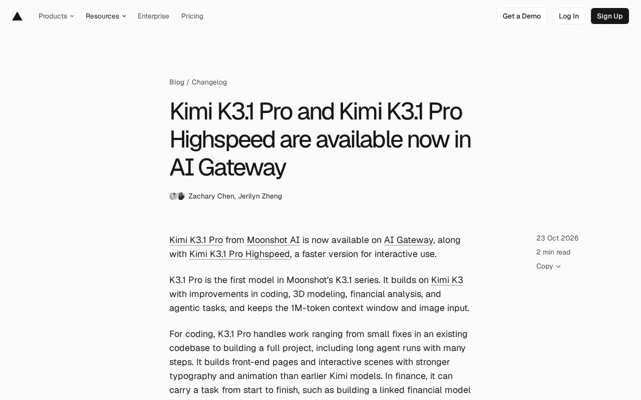 Kimi K3.1 Pro上线AI Gateway:编码与Agent能力升级