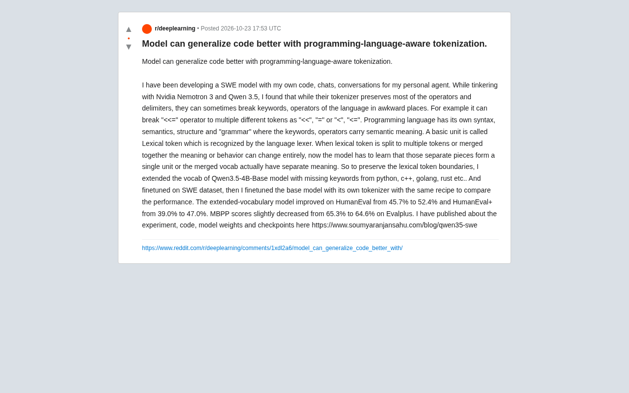 Programming-Language-Aware Tokenization: The Key to Better Generalization in Code Models