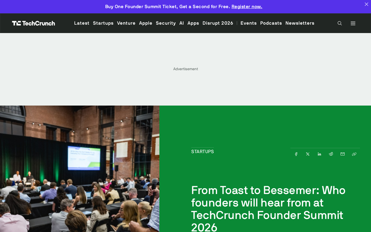 TechCrunch创始人峰会2026:Toast与Bessemer等大咖分享创业实战