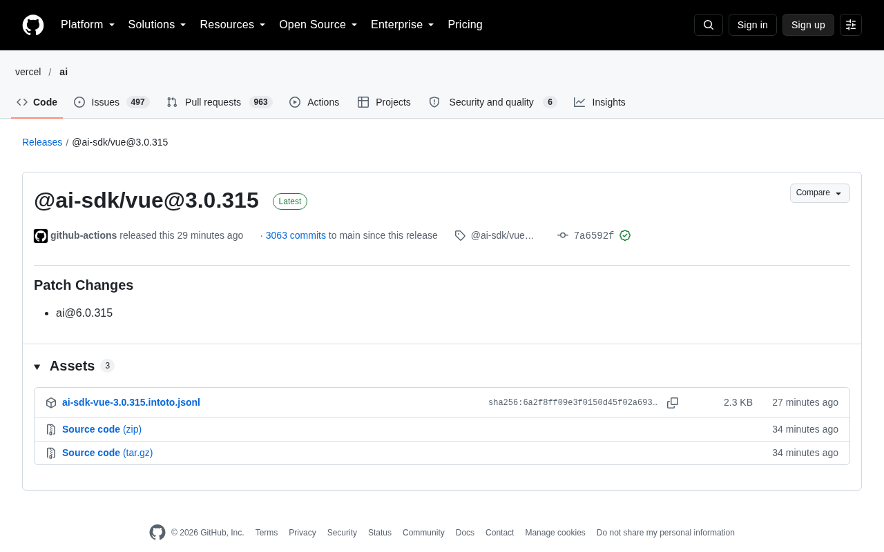 AI SDK Vue 3.0.315 补丁发布:Vue 开发者如何跟进