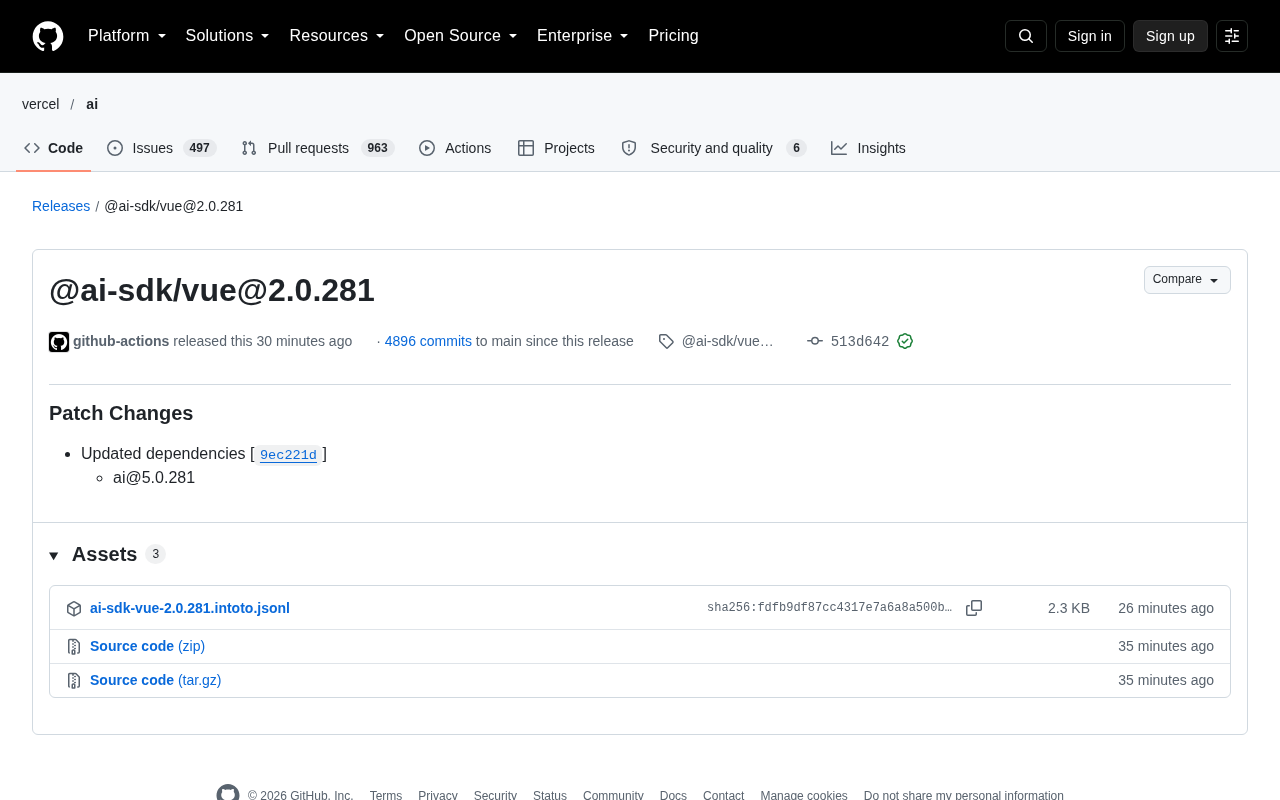 AI SDK Vue 2.0.281 Release Update Analysis