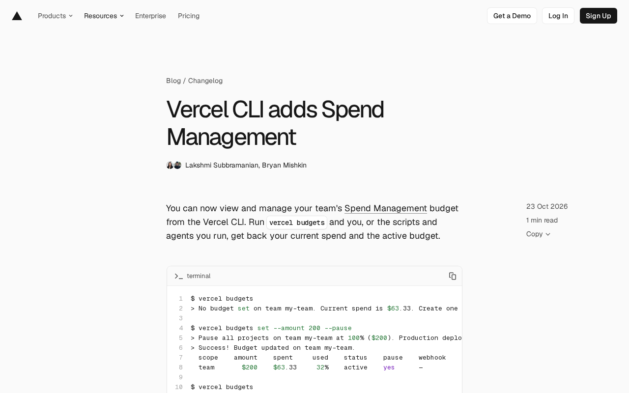 Vercel CLI 上线预算管理:终端管控团队花费