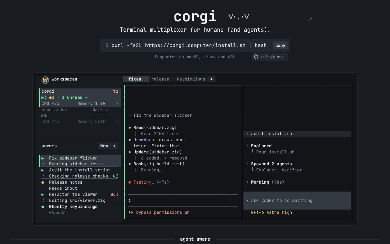 Corgi:面向AI代理的终端复用器
