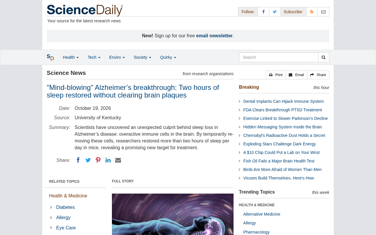 New Alzheimer's Finding: Restoring Sleep Without Clearing Brain Plaques