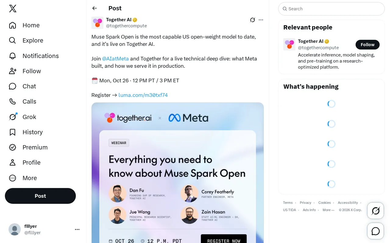 Meta开源Muse Spark:美国最强开源权重模型上线Together AI