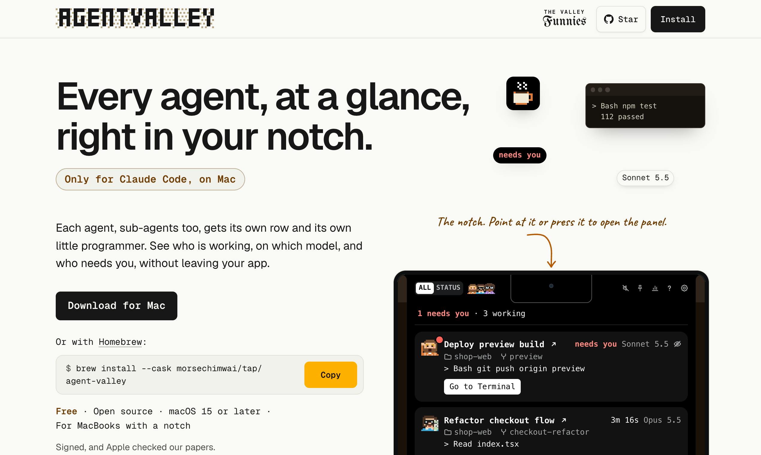 AgentValley:在Mac刘海屏一眼看尽Claude Code代理