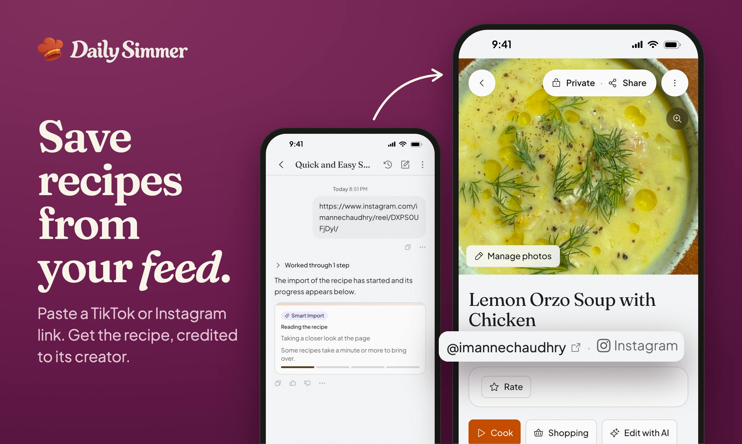 Daily Simmer: AI Recipe Manager with One-Click Saving, Smart Substitutions, and Weekly Planning