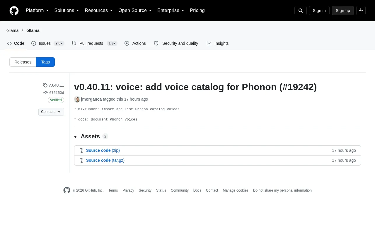 Ollama v0.40.11 Introduces Voice Catalog for Phonon, Advancing Local Voice Capabilities