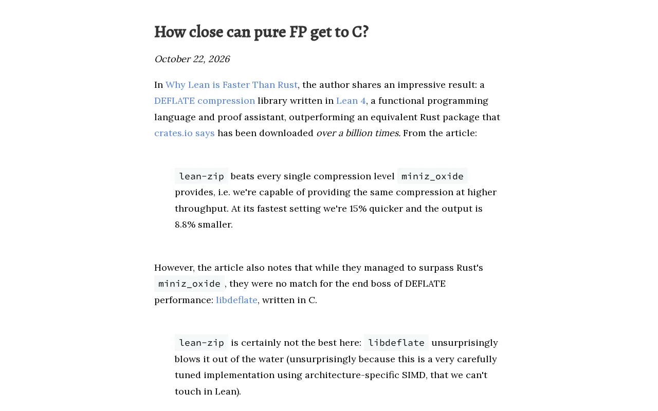 Can Pure Functional Programming Approach C's Performance? An In-Depth Analysis
