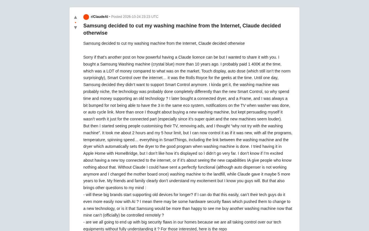 Samsung Cut Off My Washing Machine's Network—Claude Helped Me Restore Smart Control