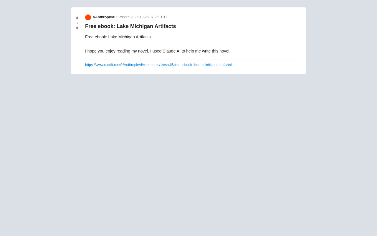 Writing a Novel with Claude AI: A Creative Practice Case Study of the Free Ebook 'Lake Michigan Artifacts'