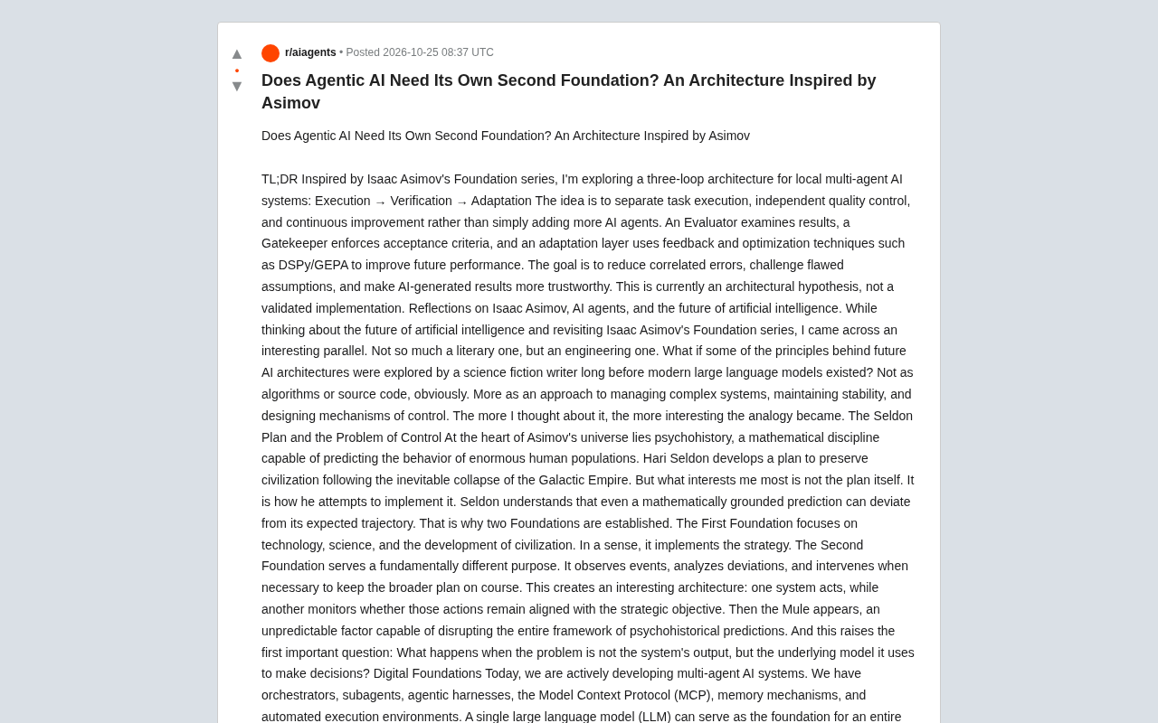 Does Agentic AI Need Its Own "Second Foundation"? A Three-Loop Architecture Explored