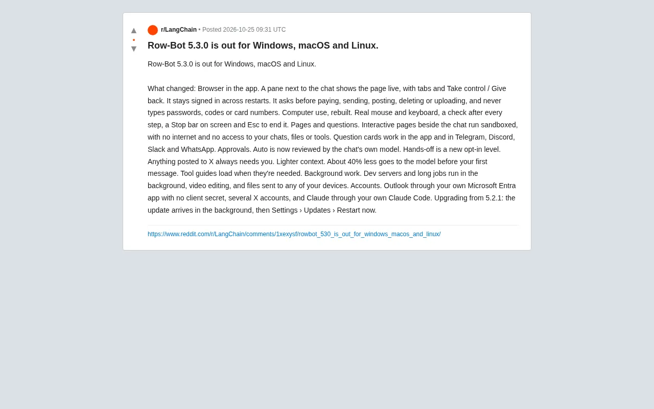Row-Bot 5.3.0发布:内置浏览器与安全审批重构AI代理