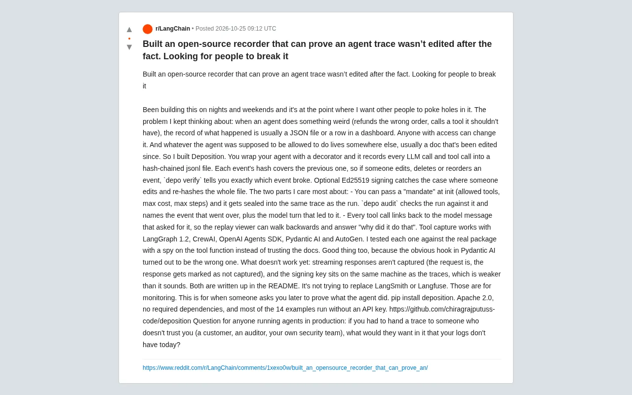 开源记录器Deposition:用哈希链证明Agent行为未被篡改