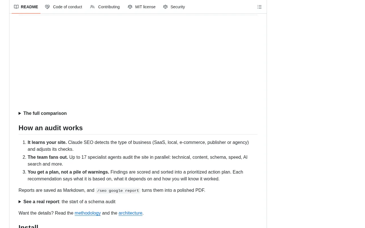 github source: AgriciDaniel/claude-seo: Universal SEO skill for Claude Code. 26 sub-skills + 19 sub-agents covering