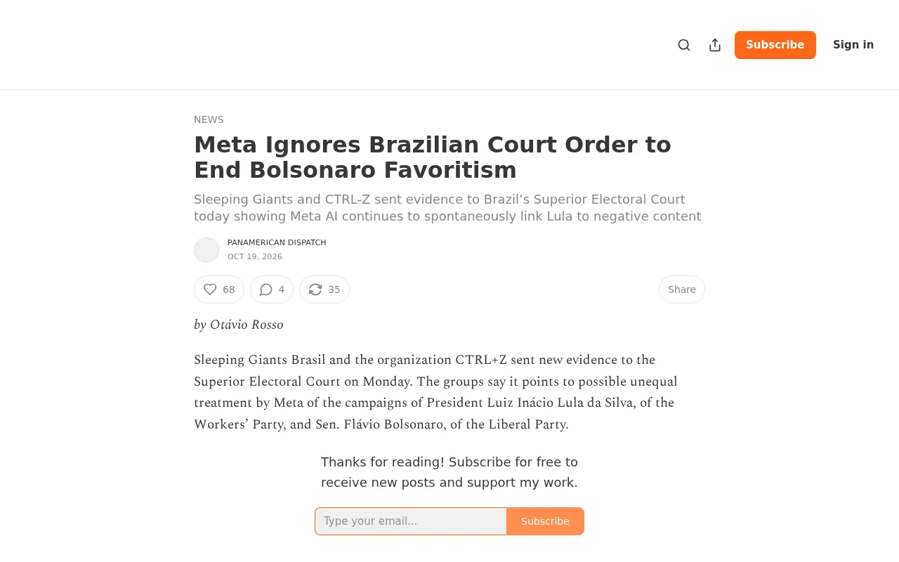 Meta无视巴西法院命令:Bolsonaro偏袒争议升级