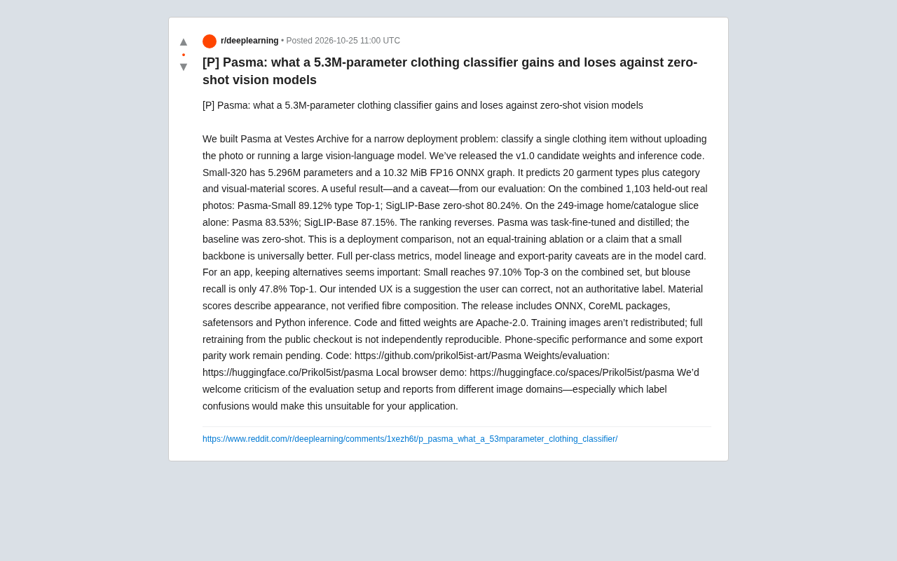 5.3M-Parameter Clothing Classifier Pasma: Small-Model Upset or Scenario-Limited?