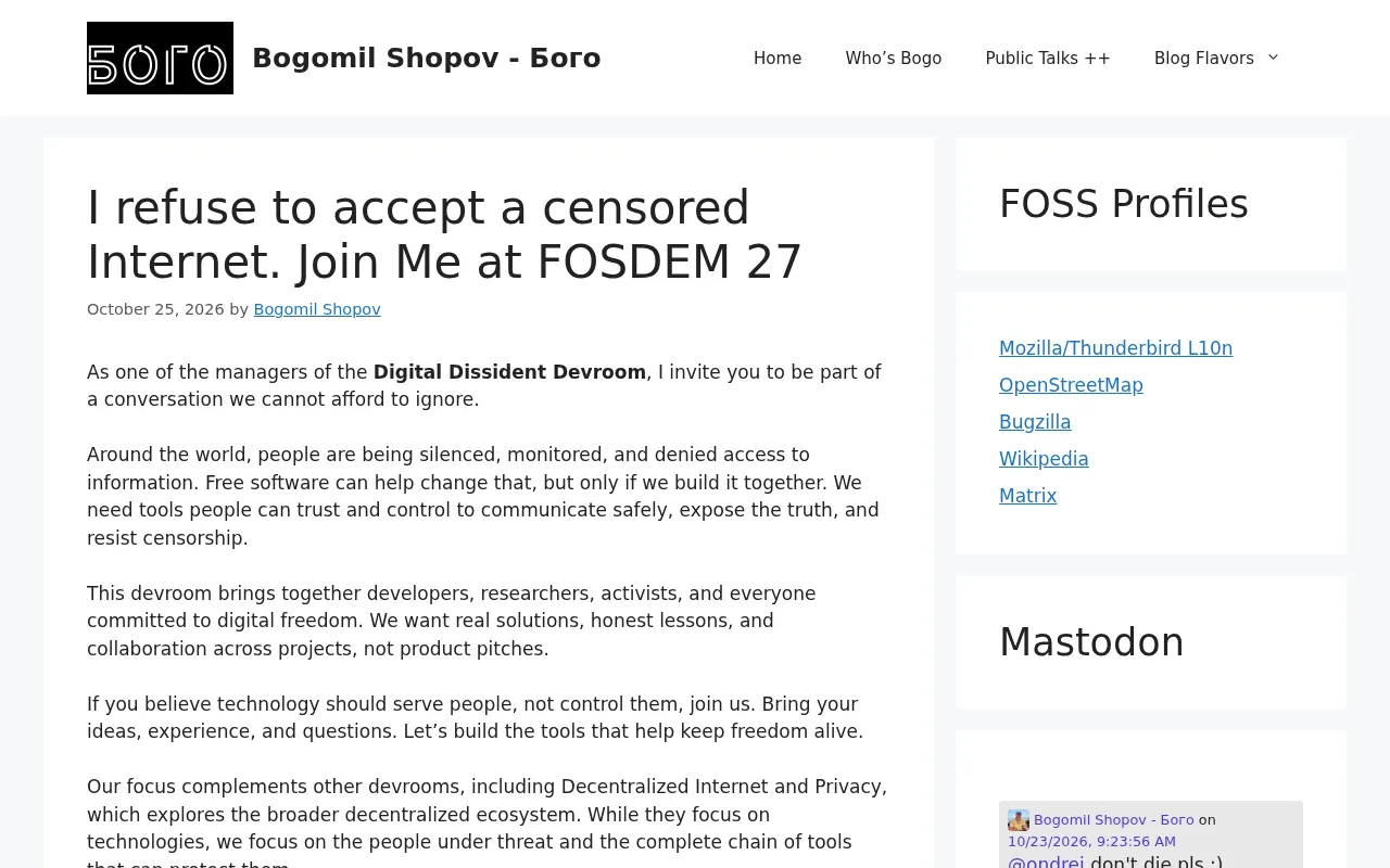 Refusing a Censored Internet: The Open Web's Call at FOSDEM 27
