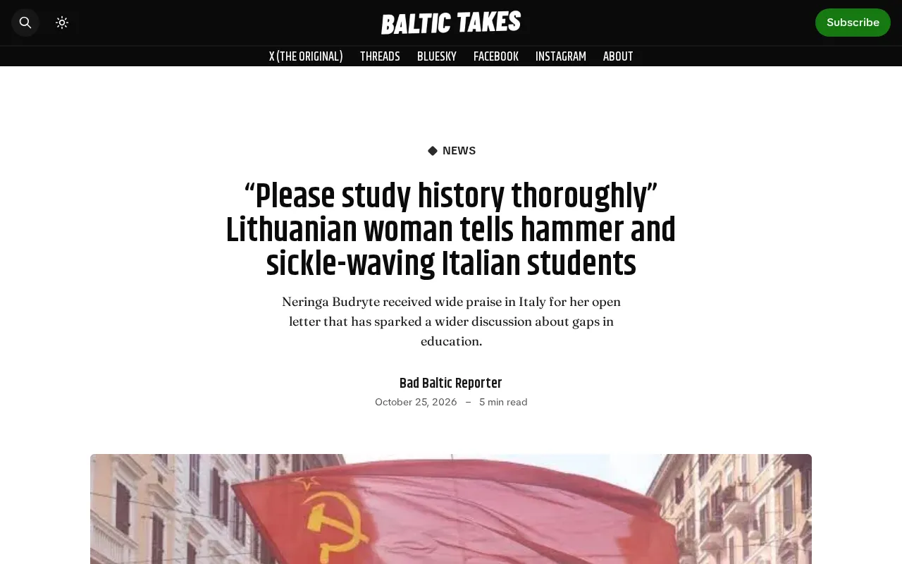 Lithuanian Elderly Woman Scolds Students Waving Hammer and Sickle Flag: 'Learn History First'