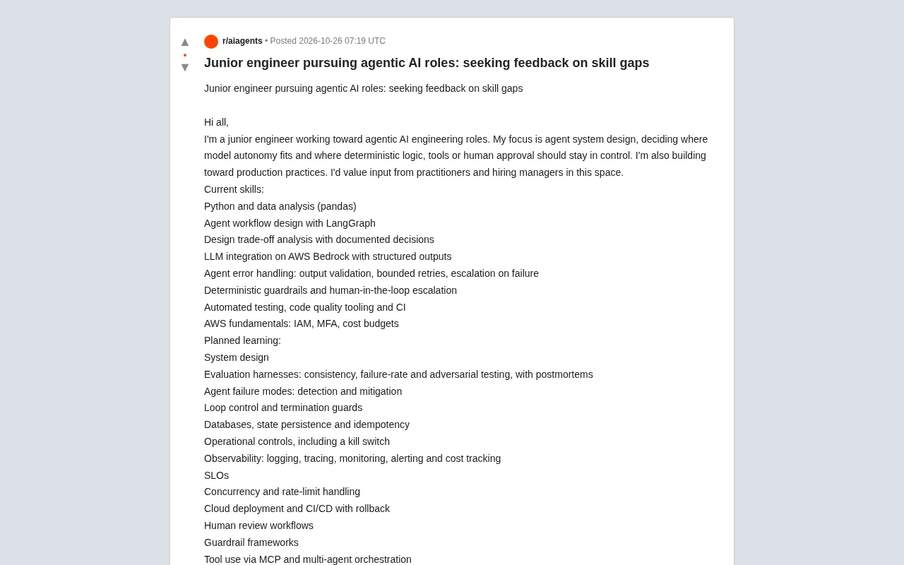 Junior Engineer Wants to Move into Agentic AI—What's Missing from This Skills List?