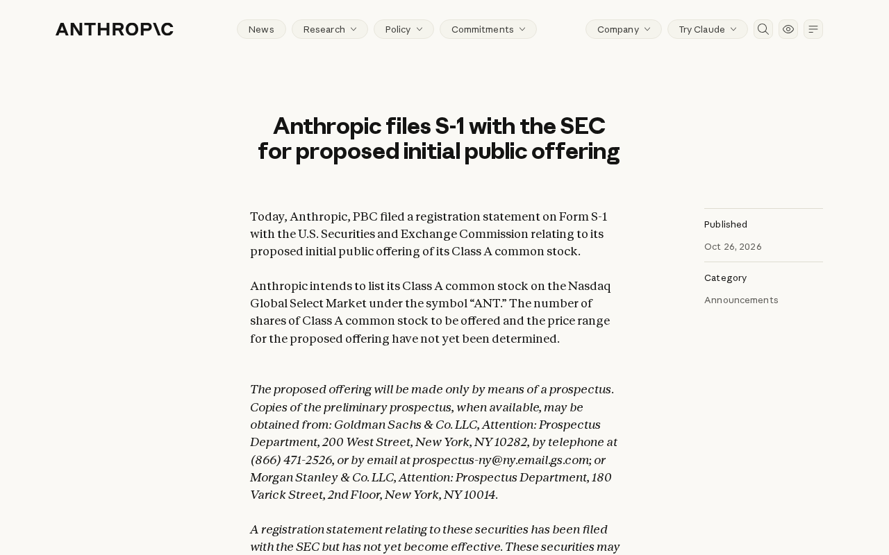 Anthropic Confidentially Files S-1, Formally Kicks Off IPO Process