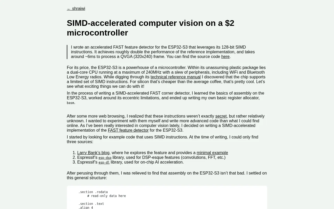 2美元单片机跑SIMD计算机视觉:极限优化实践