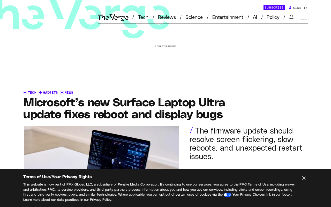 Surface Laptop Ultra固件更新修复重启与显示问题